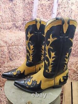 Women's Cowboy Western Boots Handmade San Diego 9.5 E Yellow Suede and Black