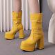 Women's Quare Toe Western Punk Boots Platform Buckle Chunky Heel Boots 34-50