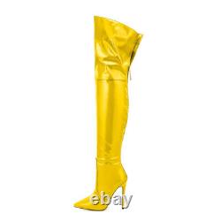 Womens PU Leather Pointed Toe Back Zipper High Heels Party Over The Knee Boots