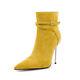 Womens Pu Leather Pointed Toe High Heels Buckle Straps Side Zip Sexy Ankle Boots