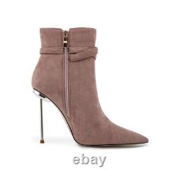 Womens PU Leather Pointed Toe High Heels Buckle Straps Side Zip Sexy Ankle Boots