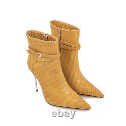 Womens Real Leather Pointed Toe High Heels Side Zip Casual Ankle Boots US 6-11.5