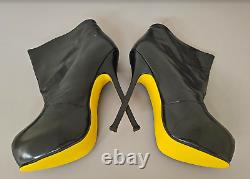 YSL Tribute Two Ankle Bootie Black Patent Yellow Sole EU 41 US 10-11 Ltd Edition