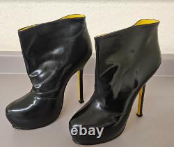 YSL Tribute Two Ankle Bootie Black Patent Yellow Sole EU 41 US 10-11 Ltd Edition