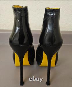 YSL Tribute Two Ankle Bootie Black Patent Yellow Sole EU 41 US 10-11 Ltd Edition