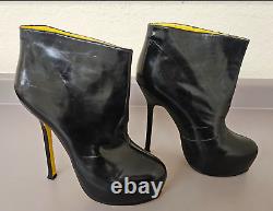 YSL Tribute Two Ankle Bootie Black Patent Yellow Sole EU 41 US 10-11 Ltd Edition