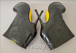 YSL Tribute Two Ankle Bootie Black Patent Yellow Sole EU 41 US 10-11 Ltd Edition