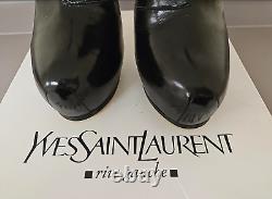 YSL Tribute Two Ankle Bootie Black Patent Yellow Sole EU 41 US 10-11 Ltd Edition