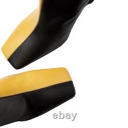 Zara Woman YellowithBlack Leather Square Toe Bootie High Heel Ankle Boots 6 36 Eco